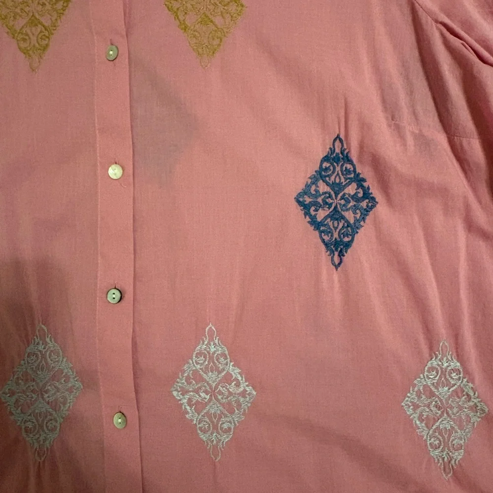SALE J. Jill Pink Embroidered Tunic ✨ Button Front Boho Diamond Detail Size L - Picture 7 of 9
